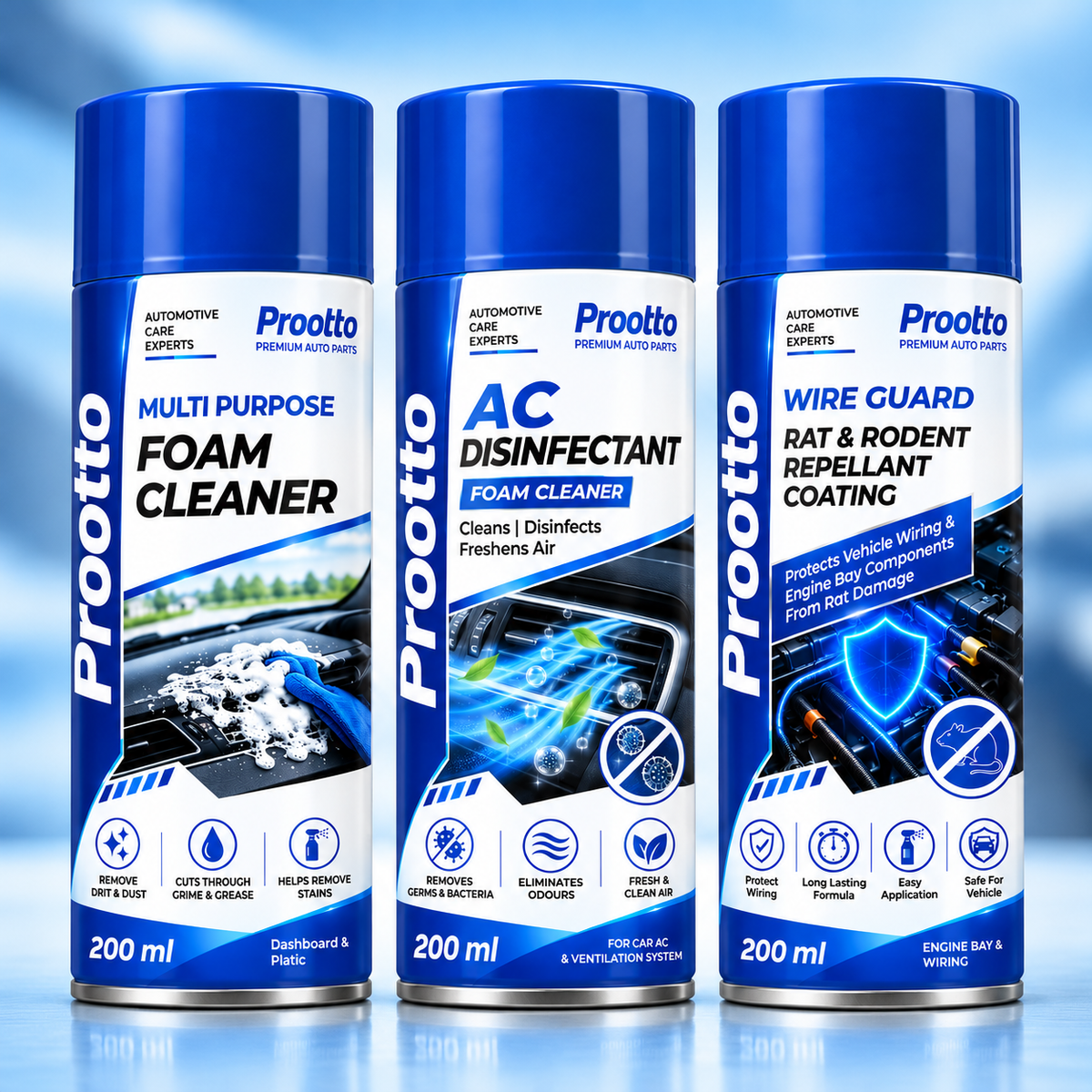 Prootto Car Care range – AC cleaner, foam cleaner and rat repellent