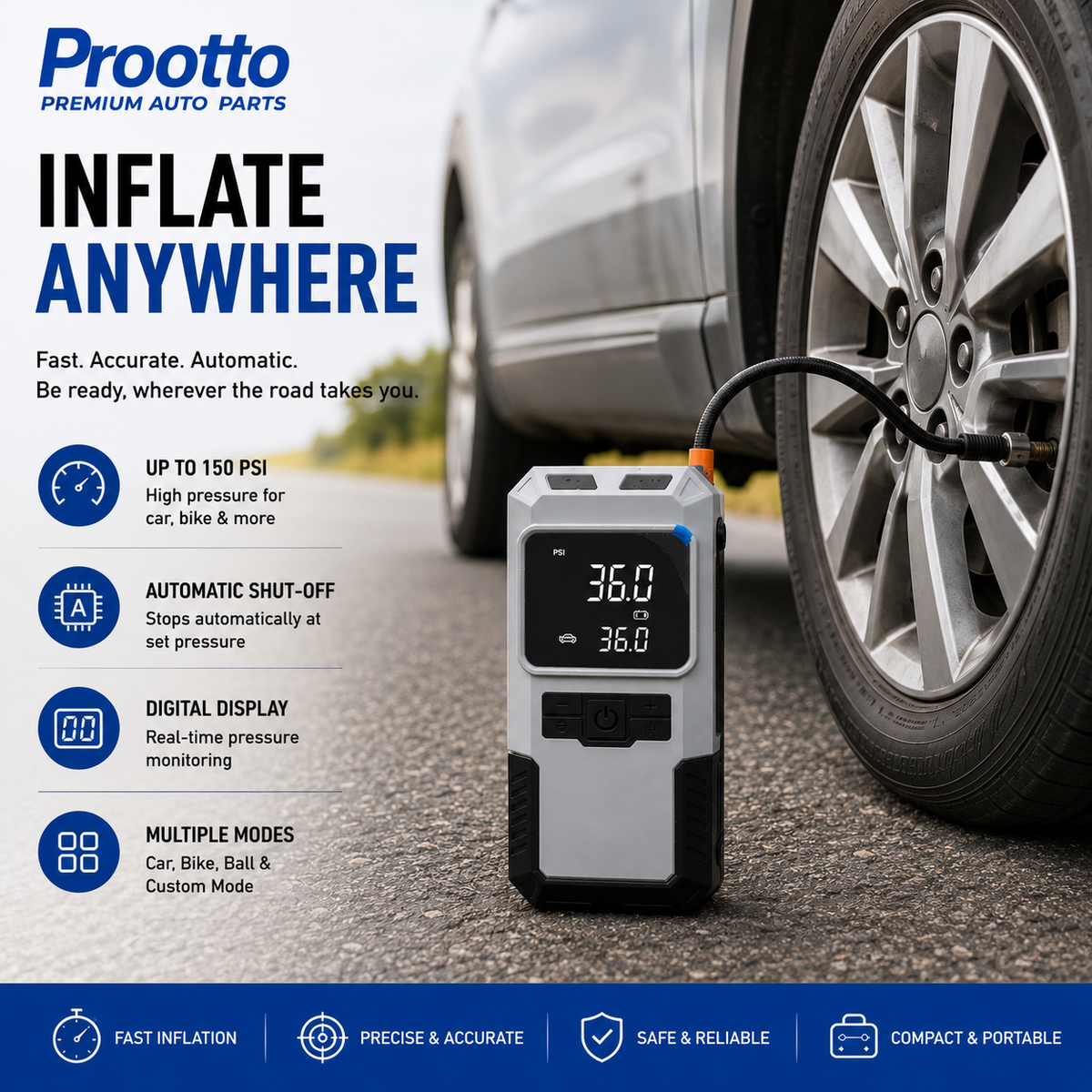 Prootto 2-in-1 Portable Tyre Inflator & Jump Starter