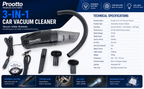 Prootto 3-in-1 Car Vacuum Cleaner with Tyre Inflator & LED Light | 12V DC, 5500Pa, 100W