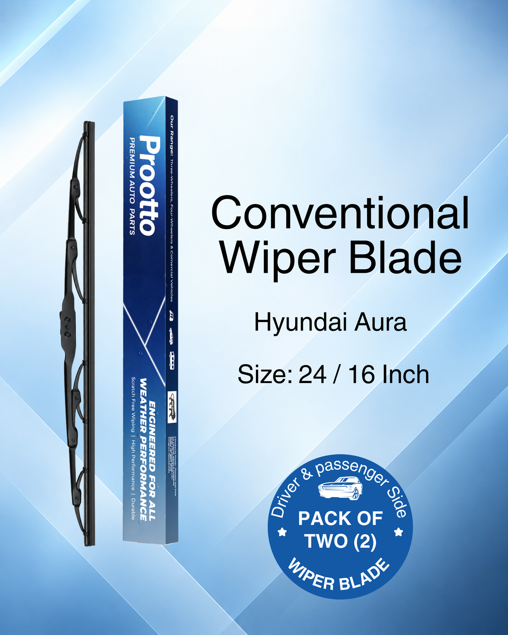 Hyundai Aura Wiper Blades (2020–Present) – 24" + 16" Set of 2