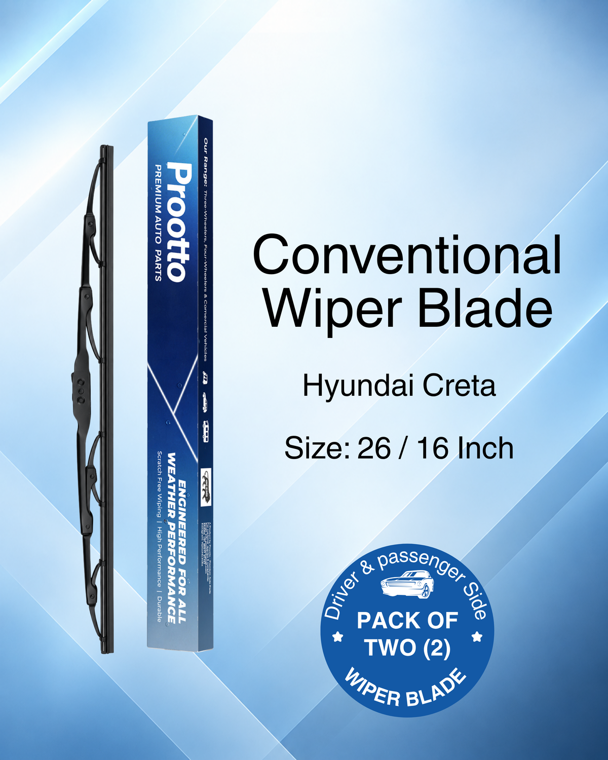 Hyundai Creta N Line Wiper Blades (2024–Present) – 26" + 16" Set of 2