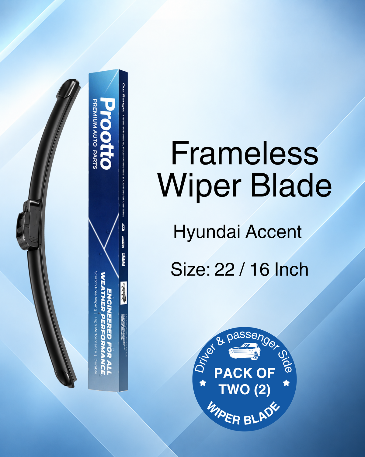 Hyundai Accent Wiper Blades (1999–2013) – 20" + 18" Set of 2