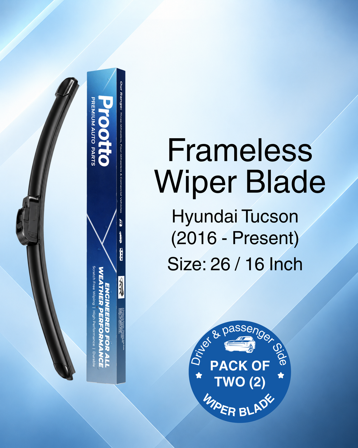 Hyundai Tucson Wiper Blades (2016–2022) – 26" + 16" Set of 2