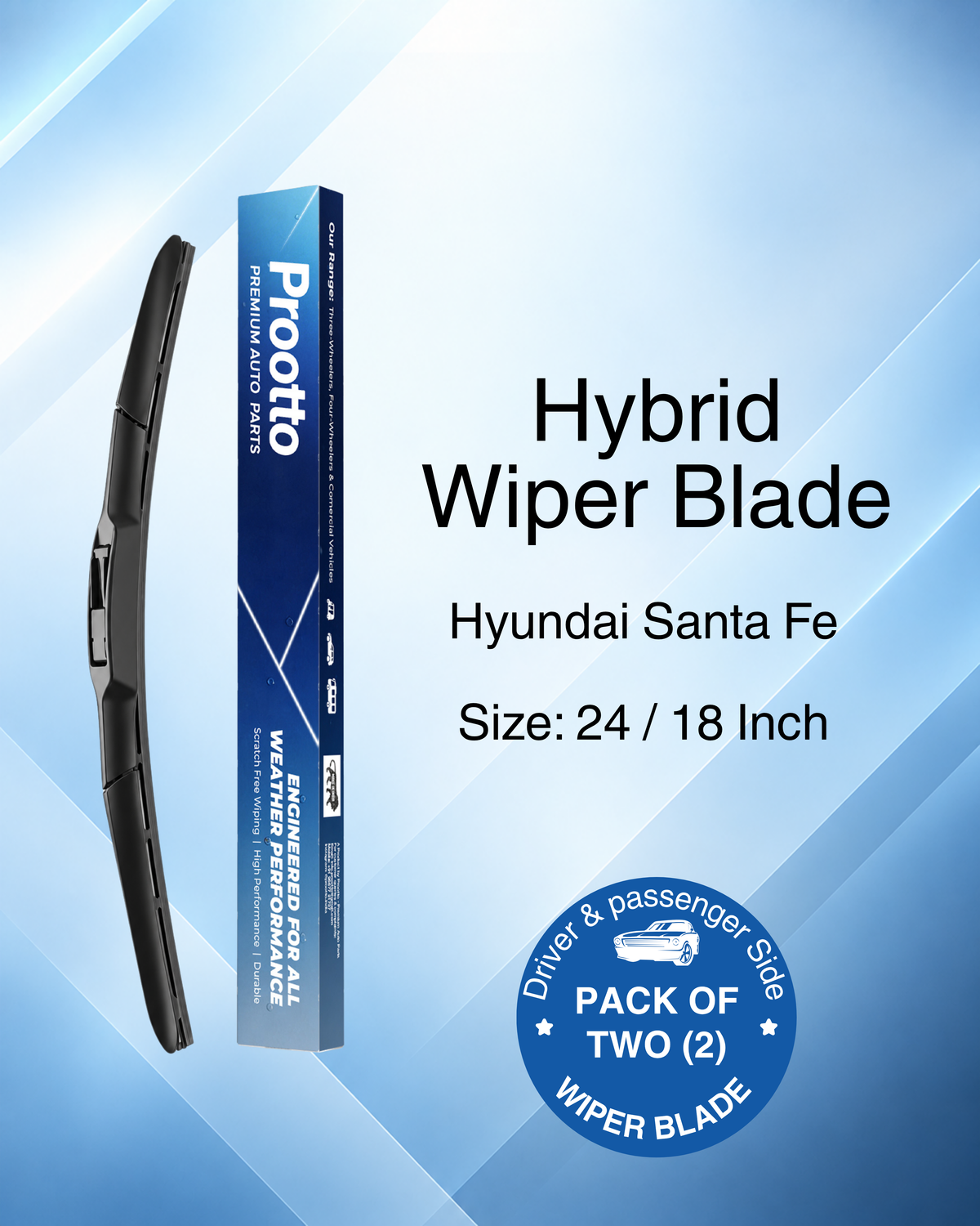 Hyundai Santa Fe Wiper Blades (2014–2017) – 26" + 14" Set of 2