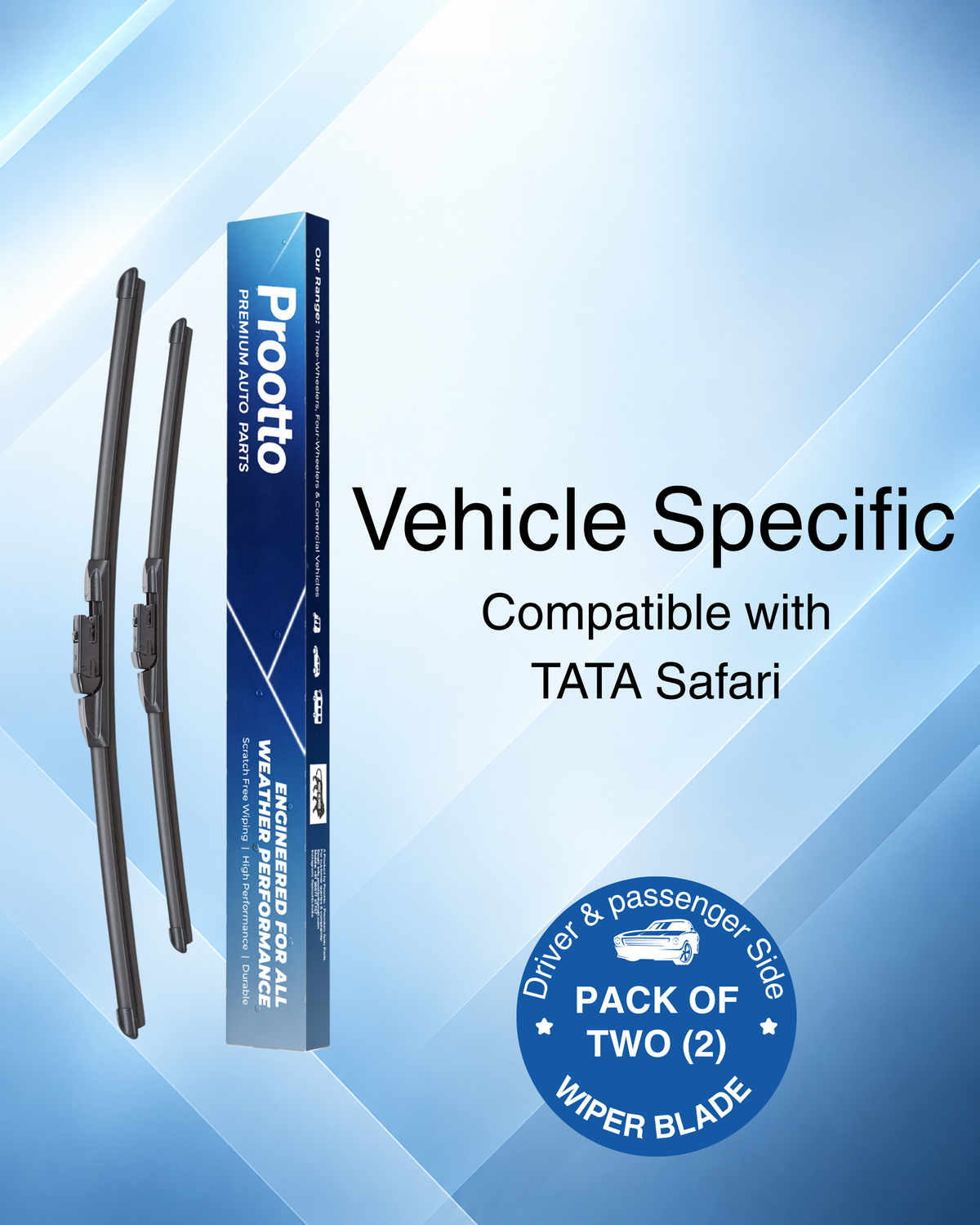 Tata Safari Wiper Blades (26"/20") – Push Button Only – Vehicle-Specific Frameless Blades – Prootto Premium Range