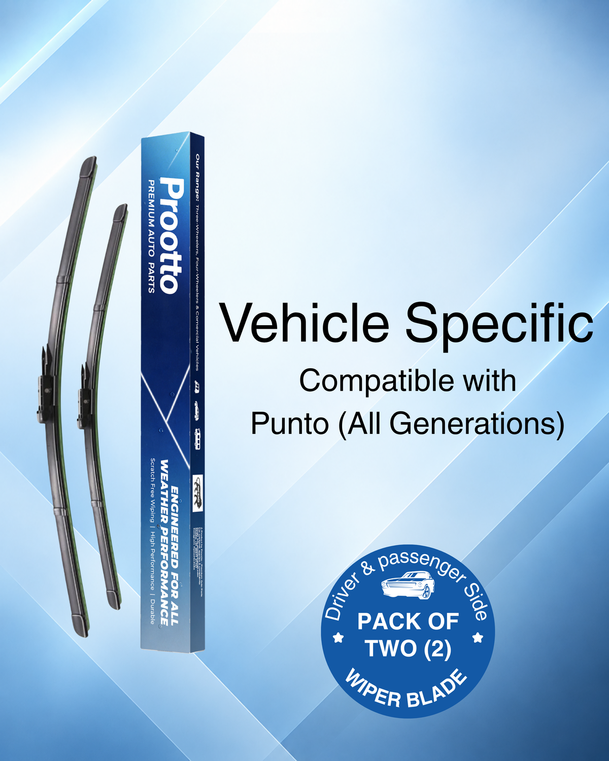 Fiat Punto Wiper Blades (26"/15") – All Models & Variants – Prootto Premium Range