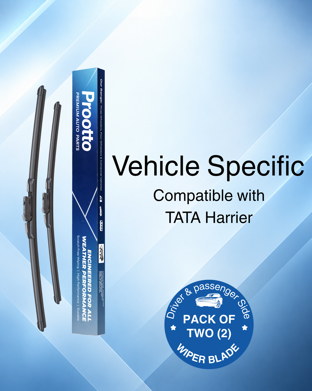 Tata Harrier Wiper Blades (26"/20") – Push Button Only – Vehicle-Specific Frameless Blades – Prootto Premium Range