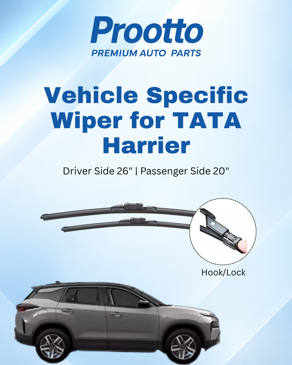 Tata Harrier Wiper Blades (26"/20") – Push Button Only – Vehicle-Specific Frameless Blades – Prootto Premium Range