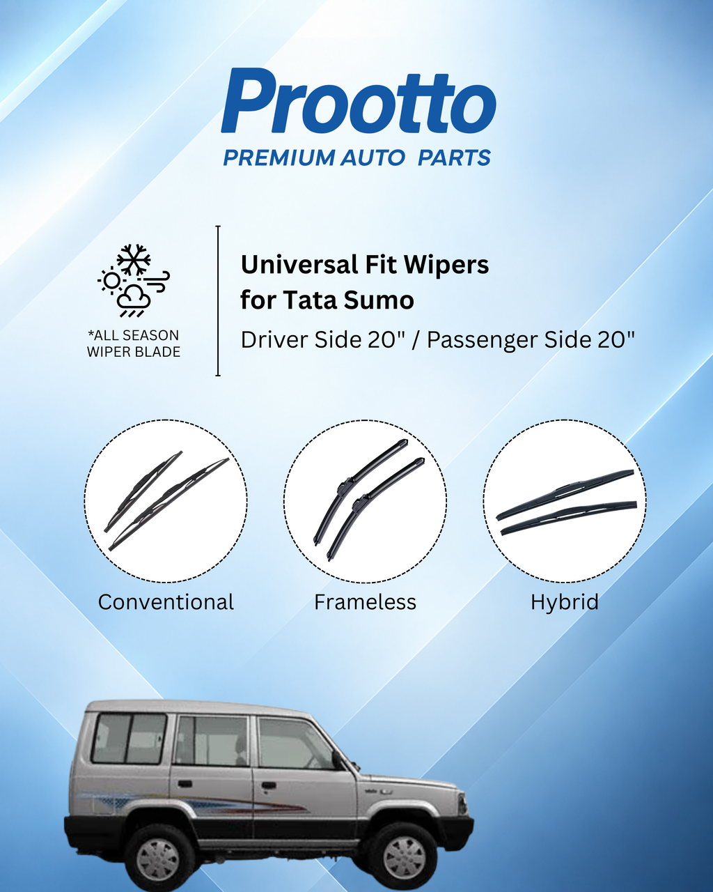 Tata Sumo Grande Wiper Blades (2008–2014) – 20" + 20" Set of 2